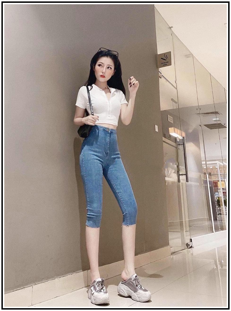 Quần jean nữ lưng cao LỠ NGỐ ĐAI TRƠN xanh nhạt chất jean giãn cực đẹp -ptO-11