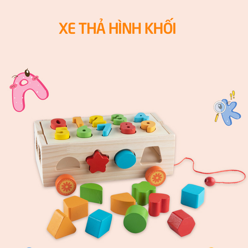 Đồ chơi gỗ cho bé xe thả hình khối gỗ
