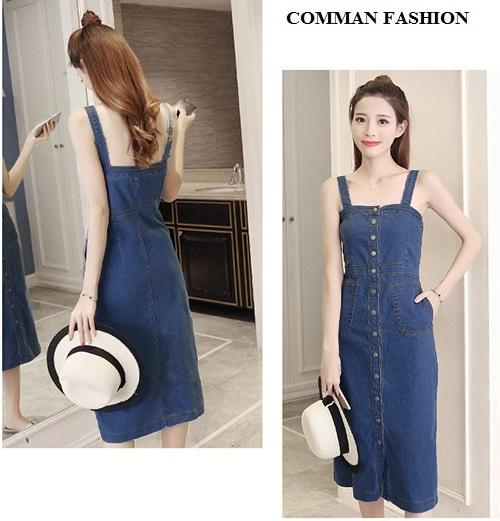 CAO CẤP Yếm Jean Nữ Cài Nút Dọc 3862