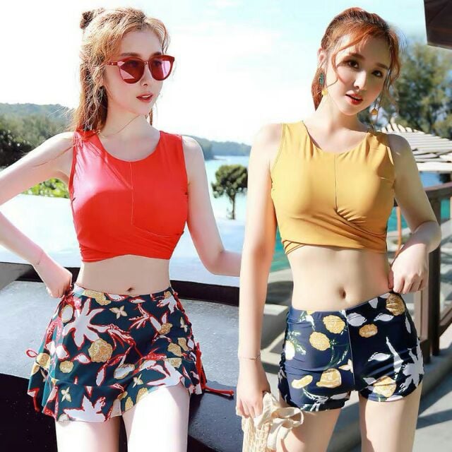 Bộ bơi 3 chi tiết chân hoa xoắn eo siêu sexy,Bộ bikini 3 chi tiết siêu xinh ,Bộ bơi nữ,bikini,Bộ tắm biển nữ 3 mảnh,áo bơi,quần đùi,chân váy