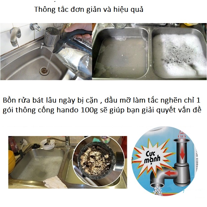 Hộp bột thông cống 100g xuất khẩu Hando GT016