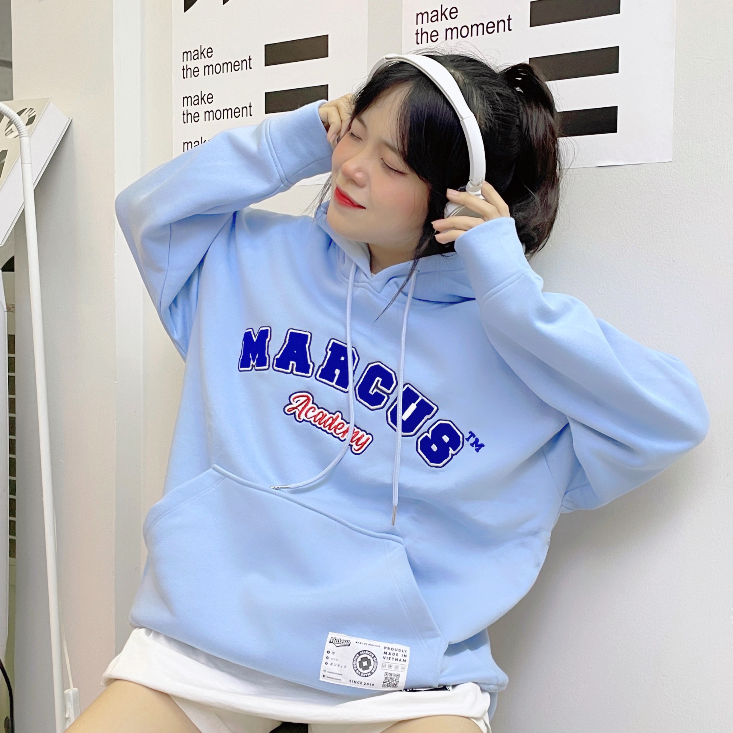 Academy hoodie marcus màu xanh