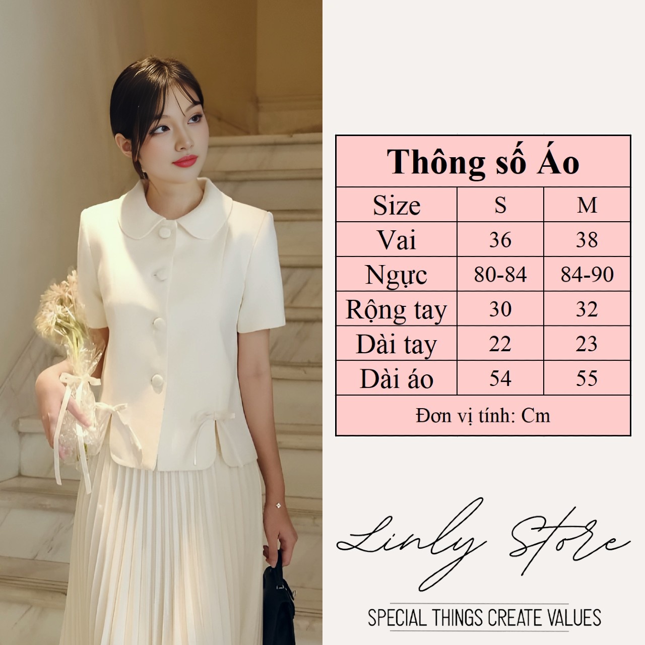 Áo vest nữ cổ sen phối nơ chất dạ text Linly Store