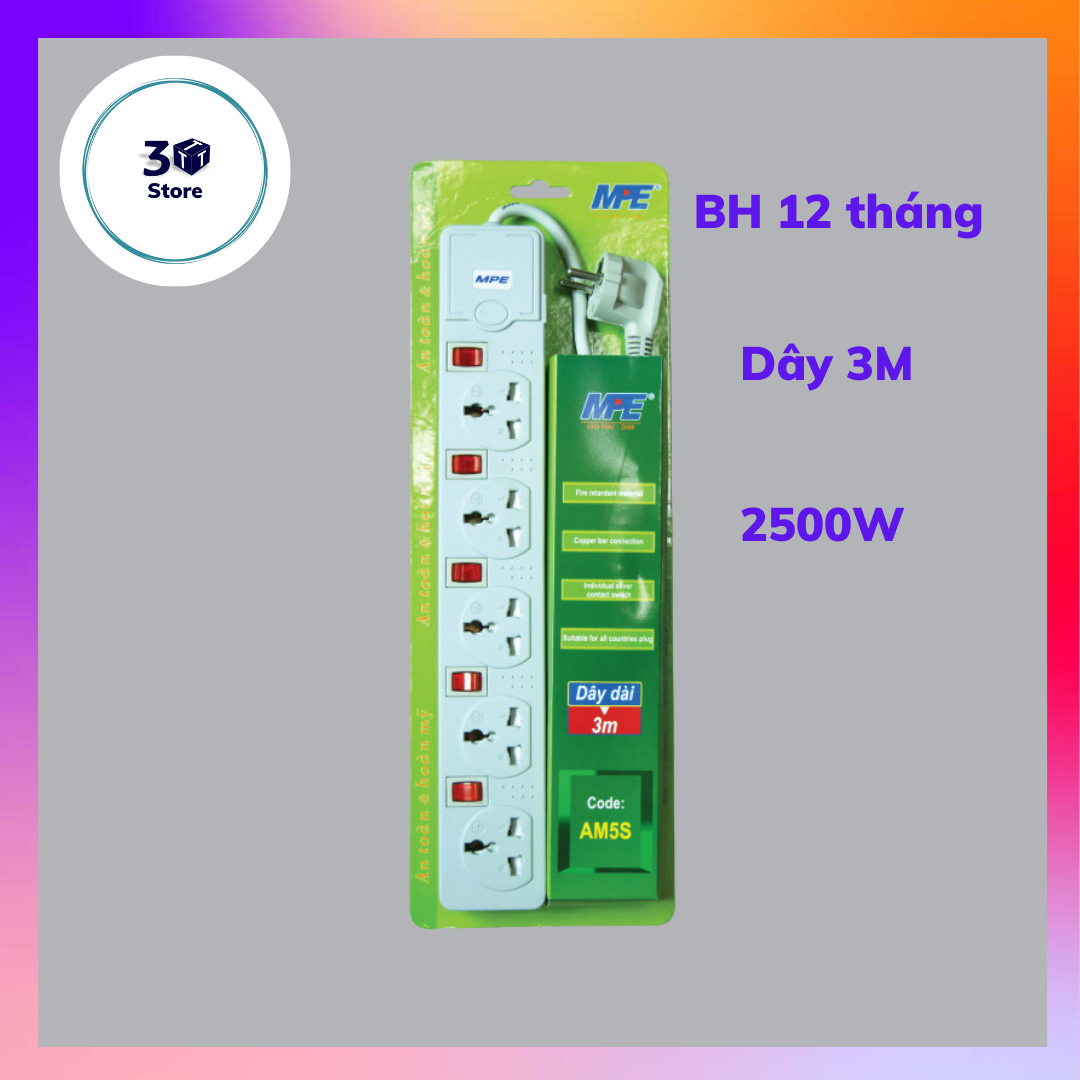 Ổ cắm điện đa năng MPE (5 ổ cắm đa năng, có công tắc mỗi ổ)