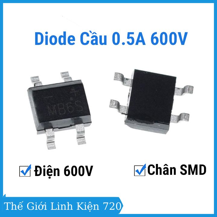 Diode cầu 600v 0.5a chân dán smd