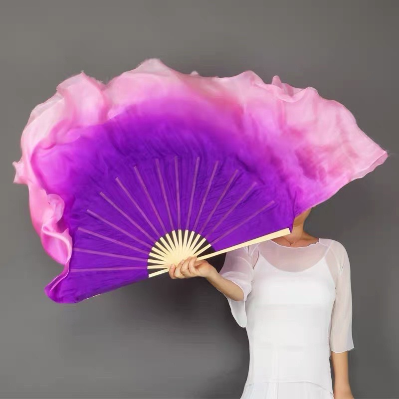 Quạt lụa múa loại ngắn loang màu, mẫu mới