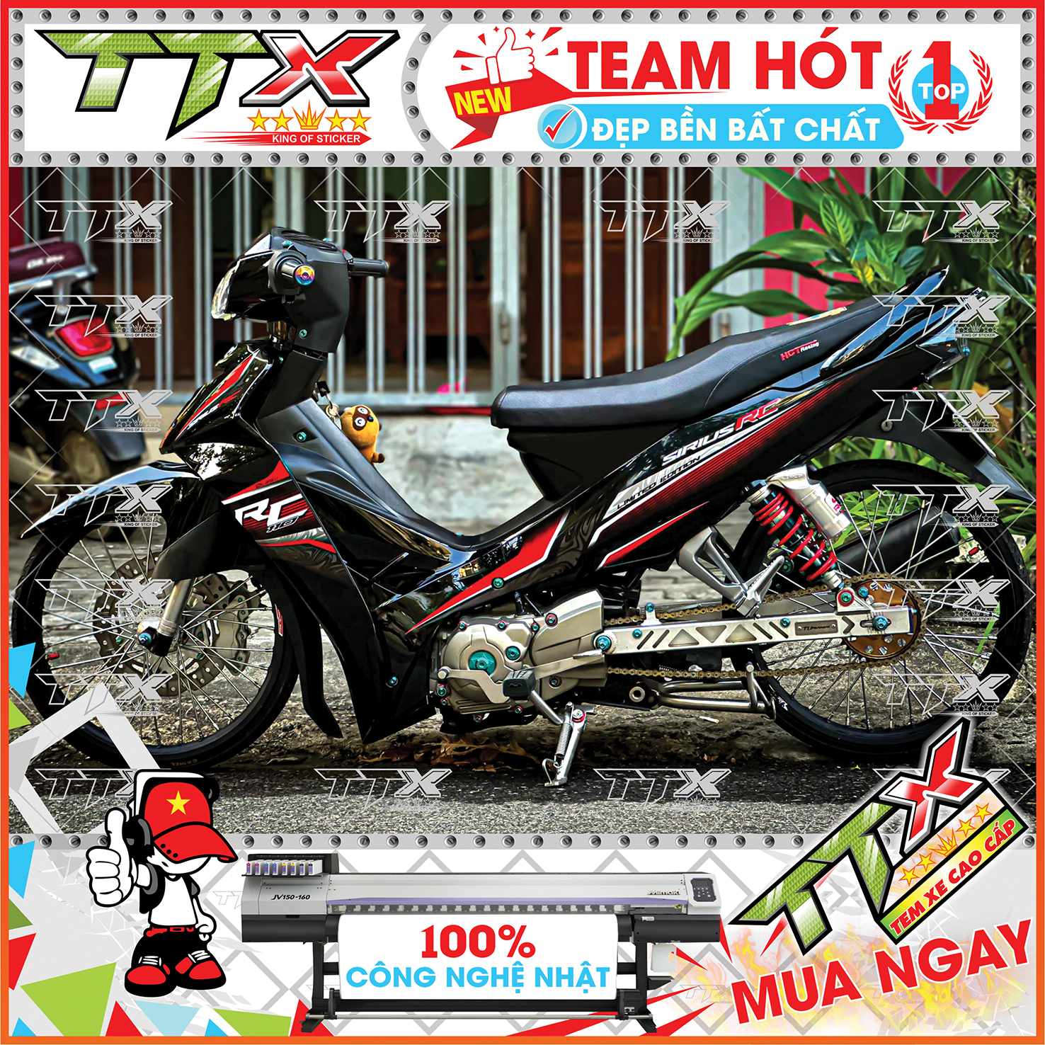 Tem sirius mẫu mới rc đỏ đen siêu đẹp