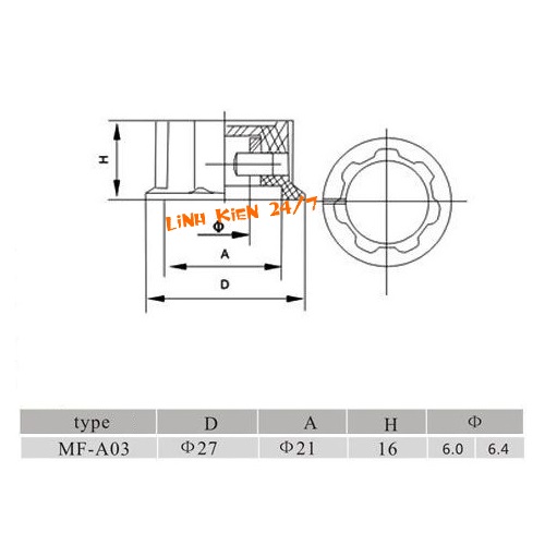 BỘ 2 NÚM VẶN CHIẾT ÁP 6MM MF-A03 CÓ ỐC VẶN