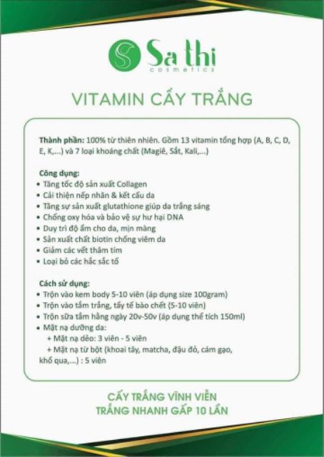 10 viên cấy trắng Sa Thị  Trộn Kem Tăng Hiệu Quả Kích Trắng