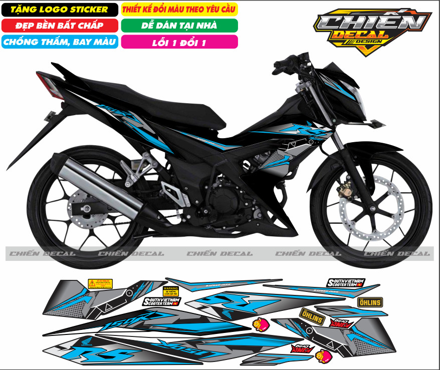Tem rời xe sonic 150 màu đen nhiều kiểu lựa chọn (tem 3 lớp cao cấp)