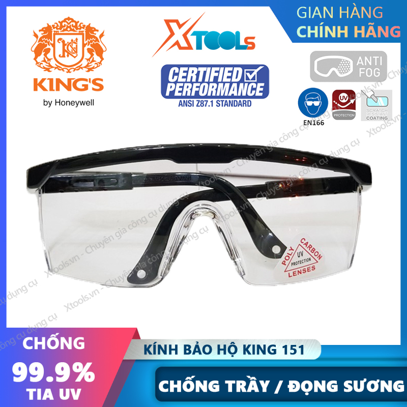 Giá bán Kính bảo hộ lao động Kings Ky151 - Mắt kính chống bụi, chống tia UV chống trầy xước, đọng hơi sương (màu trắng trong) [XTOOLs][XSAFE]