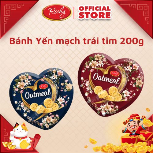 Bánh yến mạch trái tim 200 gram - bánh hộp thiếc - tết 2024
