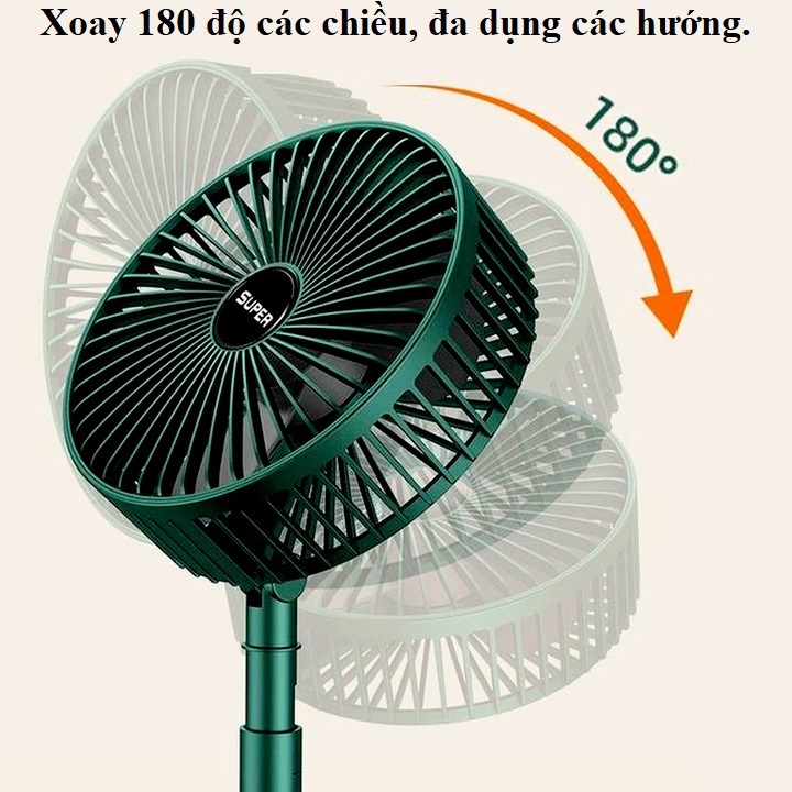 Quạt tích điện để bàn gấp gọn 3 cấp độ gió, Quạt mini sạc điện, quạt mini để bàn