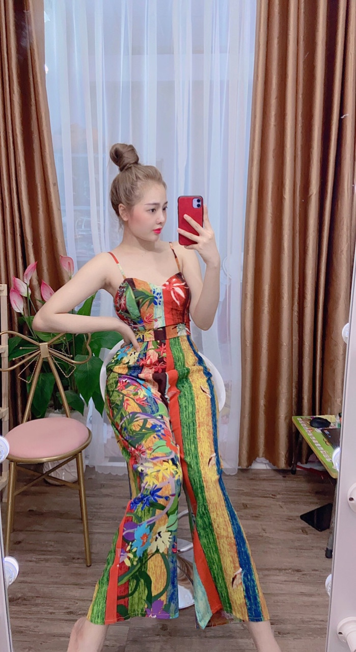 jumpsuit thổ cẩm 2 dây cao cấp-THH