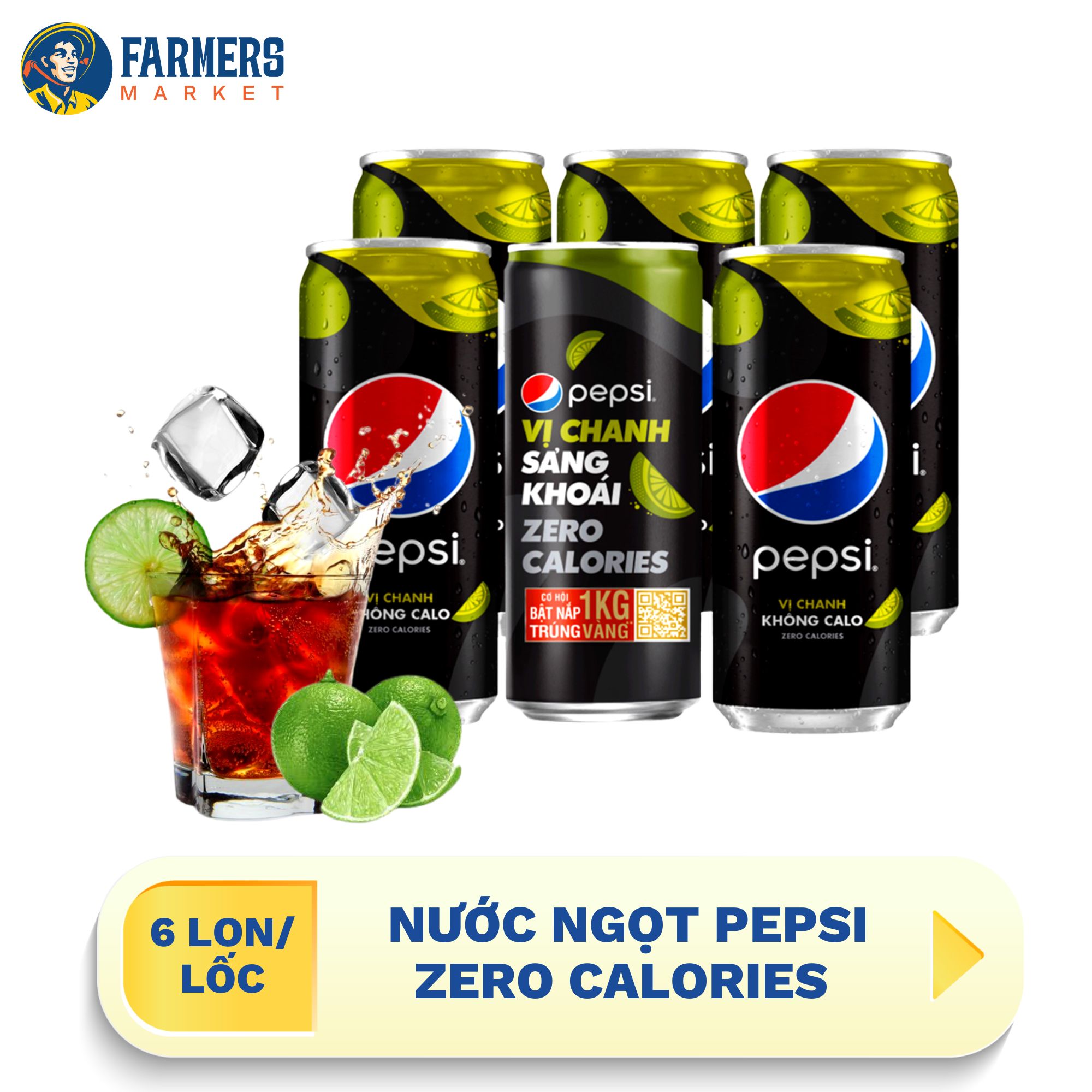 Giao hàng toàn quốc  Lốc 6 lon  Nước ngọt Pepsi Zero Calories - Lon 330ml
