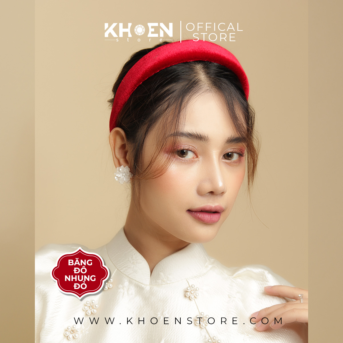 Cài tóc - Băng đô nhung đỏ - Khoen Store