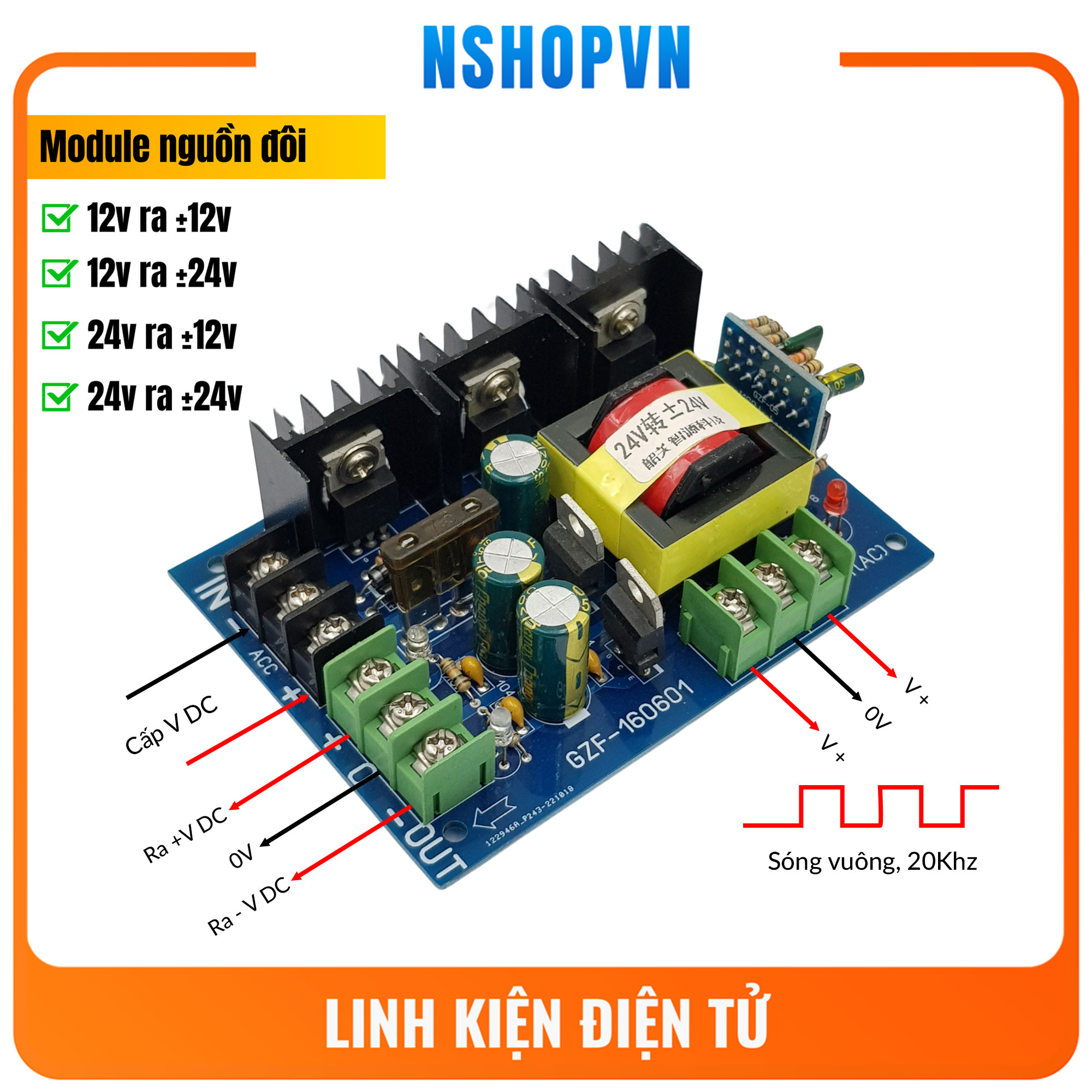 Module chuyển đổi 12VDC-24VDC ra nguồn đôi 12V-24V