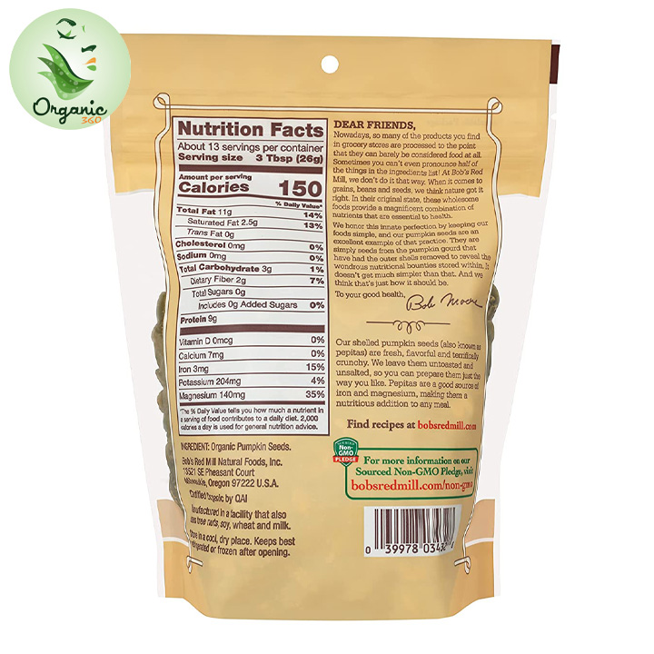 Hạt bí hữu cơ Bob's Red Mill 340gr Organic Pumpkin Seed