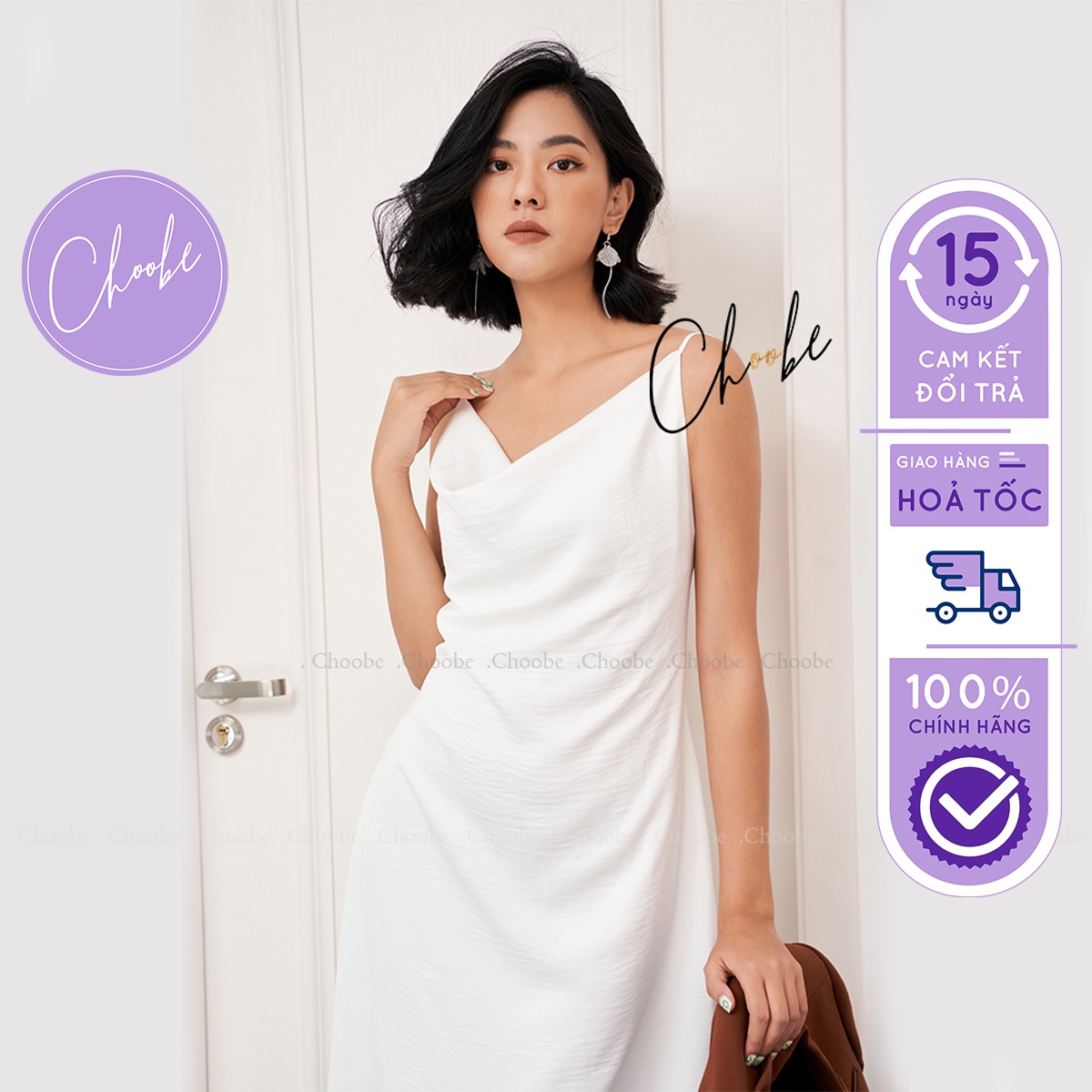 Đầm dự tiệc Choobe chất lụa mịn cao cấp, váy 2 dây nữ dáng suông basic V06