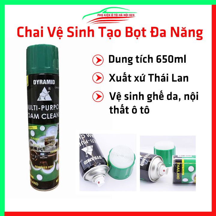 Chai vệ sinh nội thất ô tô DYRAMID 650ml chuyên dụng, tạo bọt làm sạch ghế da, túi xách, nội thất xe hơi
