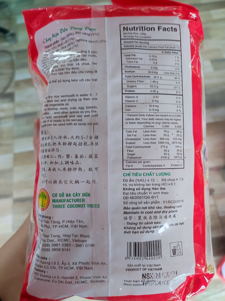 Bún gạo khô 3 cây dừa gói500gr