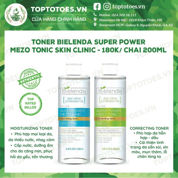Toner Bielenda Super Power Mezo Tonic Skin Clinic Correcting làm căng bóng, mờ thâm/ Moisturizing cấp nước, dưỡng ẩm