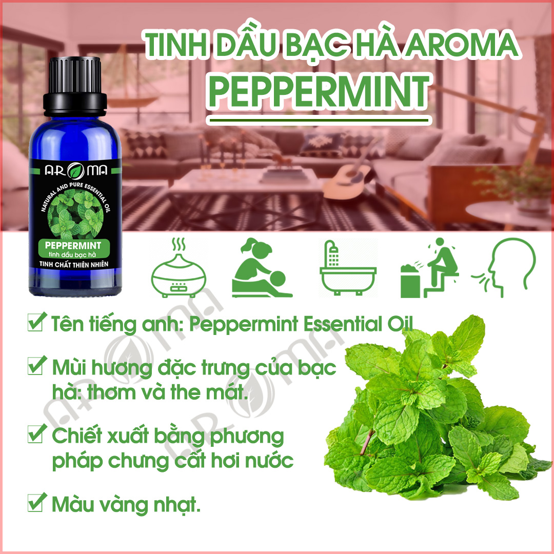 Tinh dầu bạc hà AROMA peppermint essential oil, tinh dầu thiên nhiên, chai kim cương tự khuếch tán treo ô tô, treo thơm phòng