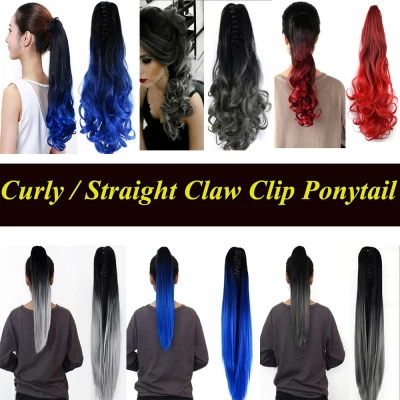 MHORO Ombre Color Lady Claw Ponytail Long Synthetic hair Straight Hair Extension Wig Hairpiece Ponytail