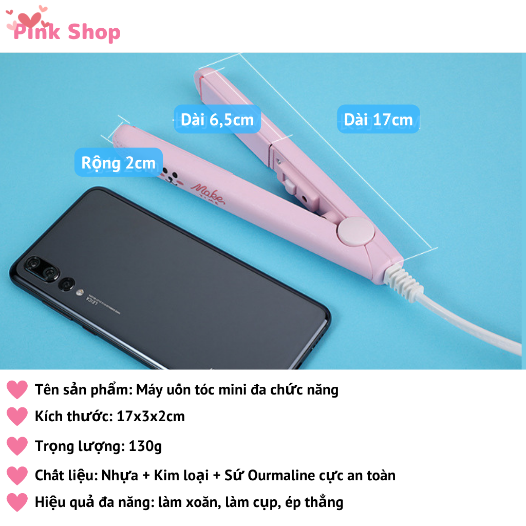 Máy uốn tóc, Máy duỗi tóc mini Pinkshop nhiều chức năng làm xoăn, cụp ép thẳng