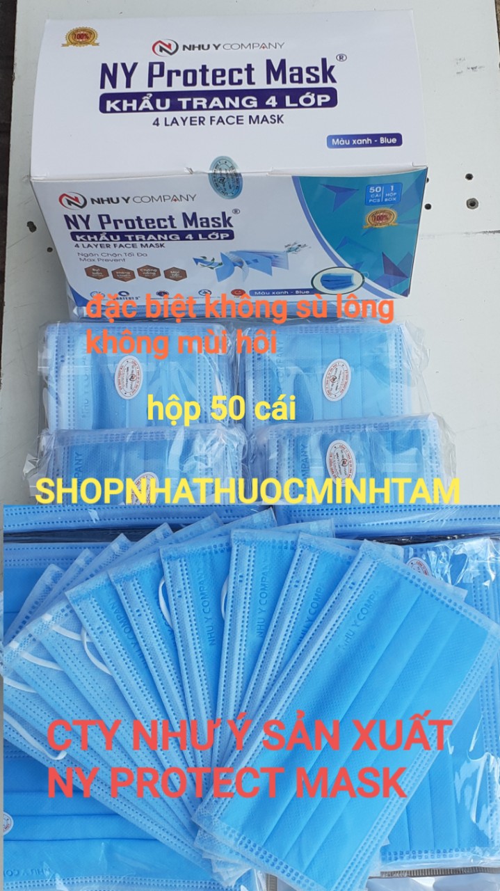 [hộp 50c][khẩu trang an việt] [hcm]khẩu trang y tế như ý 4 lớp ( 1 hộp 50 cái) ( màu xanh ) ( ny protect mask )