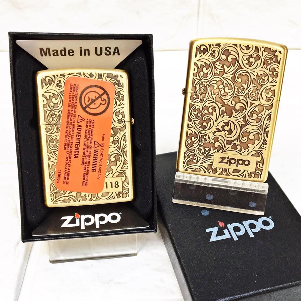 [HCM]BẬT LỬA ZIPPO MỸ - ĐỒNG KHẮC HOA VĂN 2 MẶT - (CÓ TEM ĐỎ) - (XÀI XĂNG)