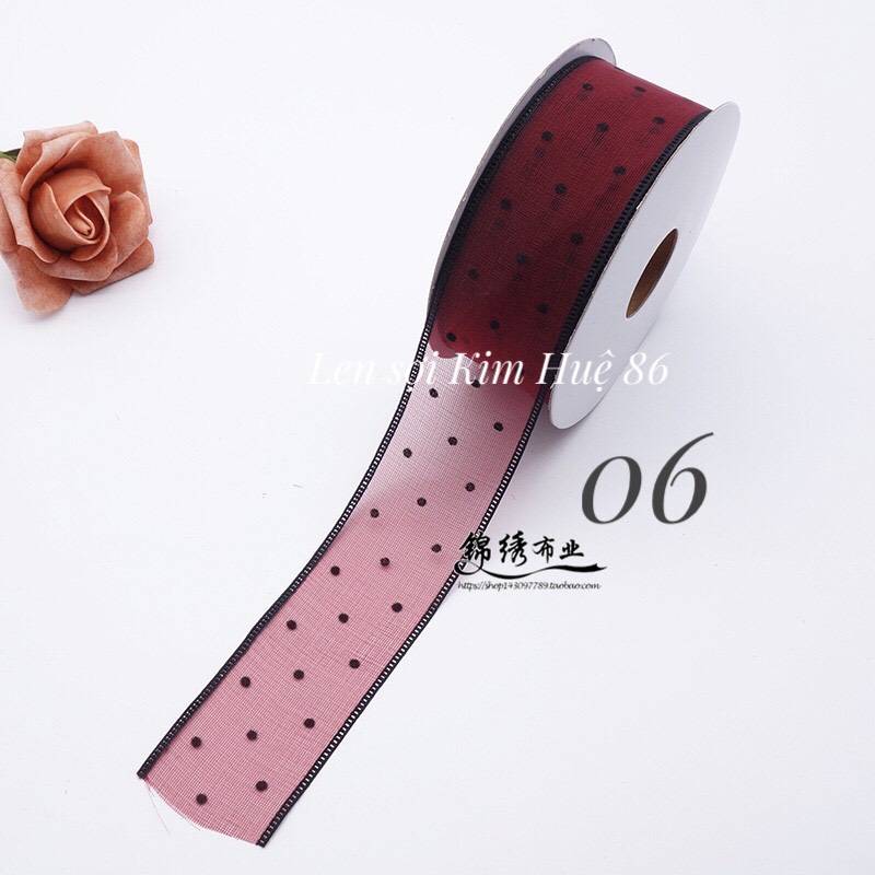 Ruy băng voan chấm bi 3,8cm ( bán theo mét)