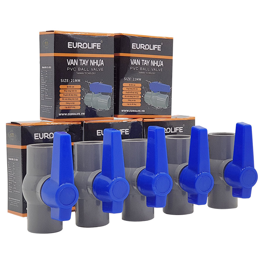 Bộ 5 van pvc siêu nhẹ dùng cho ống nước 21mm eurolife el-vd21