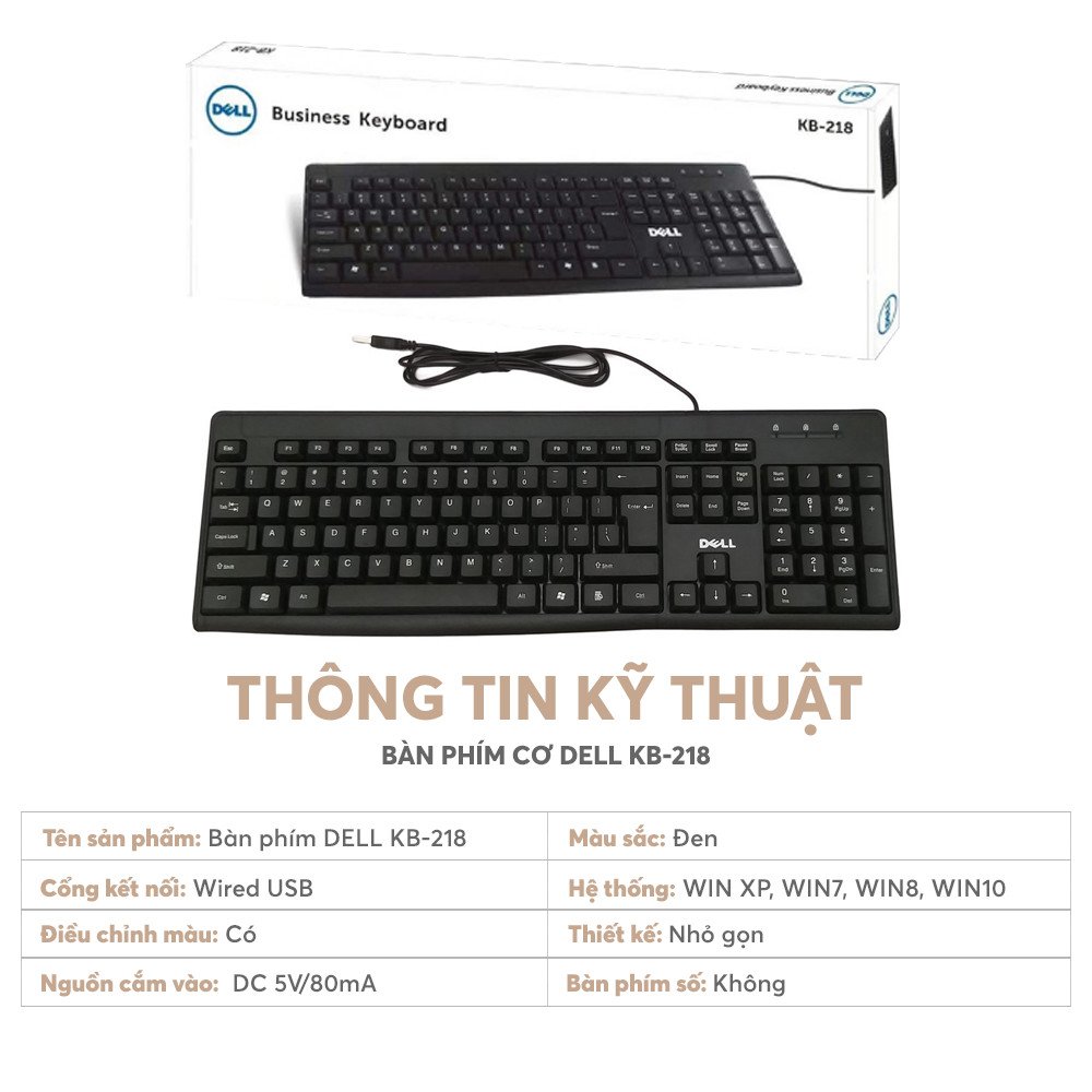 Bàn phím cơ Dell KB 218  bàn phím gaming phím nhẹ gõ không đau tay, hãng phân phối chính thức