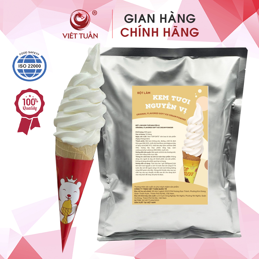Bột Làm Kem Tươi Nguyên Vị Original, Mướt Mịn, Mềm Béo, Lâu Tan Gói 800g Hiệu Việt Tuấn