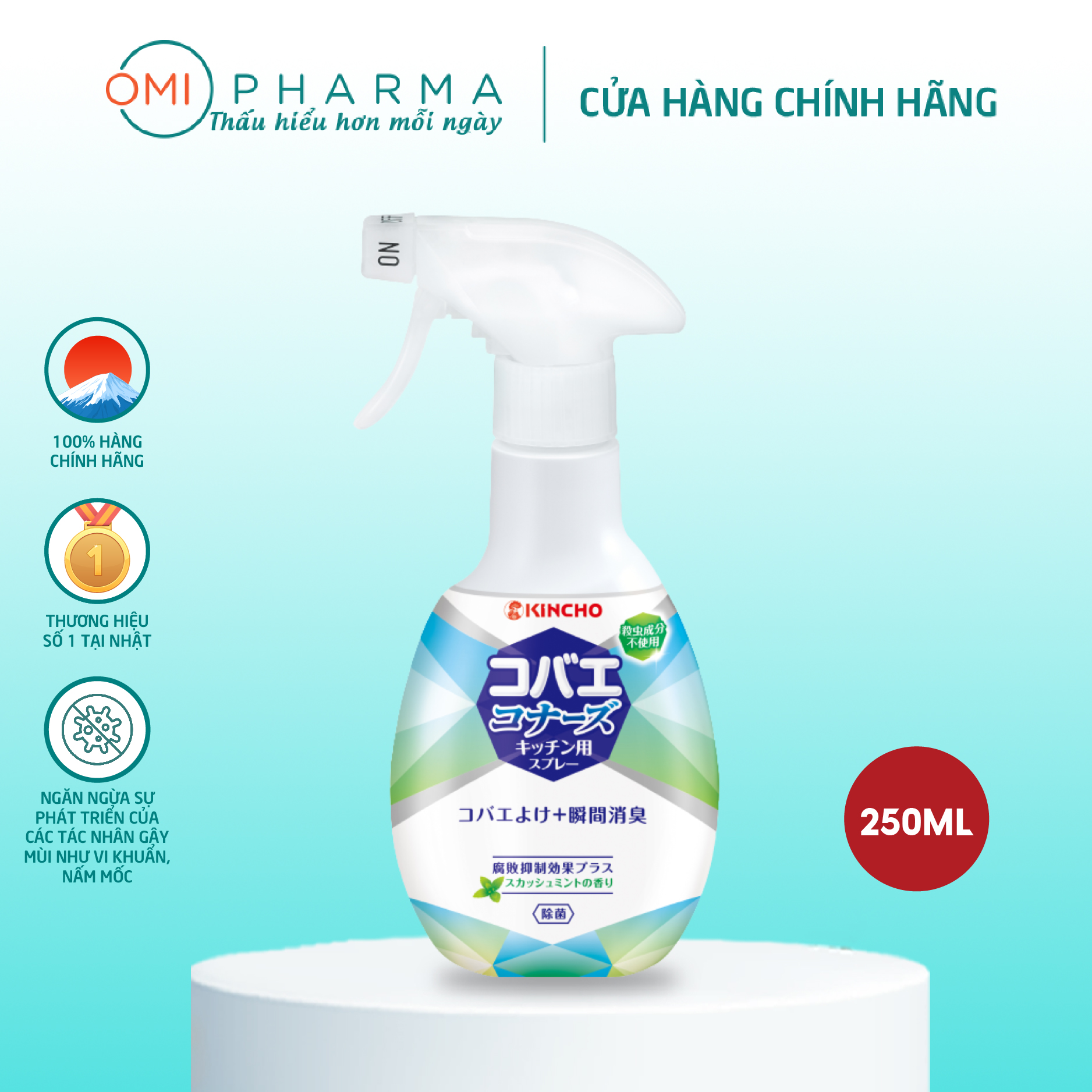 Chai xịt khử mùi và đuổi ruồi kincho hương bạc hà