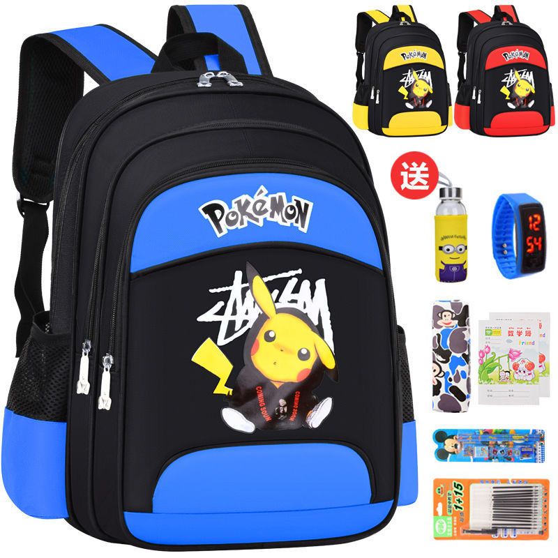 Cặp sách học sinh tiểu học Pikachu mới dành cho nam và nữ từ lớp 1 đến lớp 6 để giảm khả năng chống thấm nước và túi đeo vai