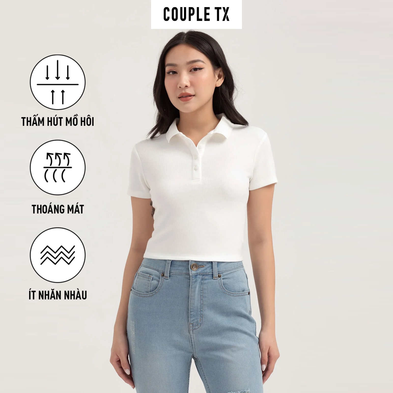 COUPLE TX - Áo Thun Polo Nữ Kiểu Croptop Ngắn Tay WTS 2237