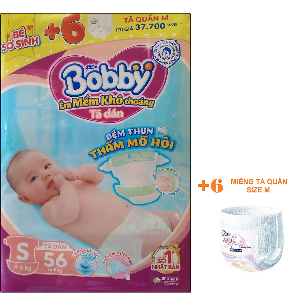 Tã Dán Sơ Sinh Bobby Siêu Thấm S54 tặng 4m - Mẫu Mới