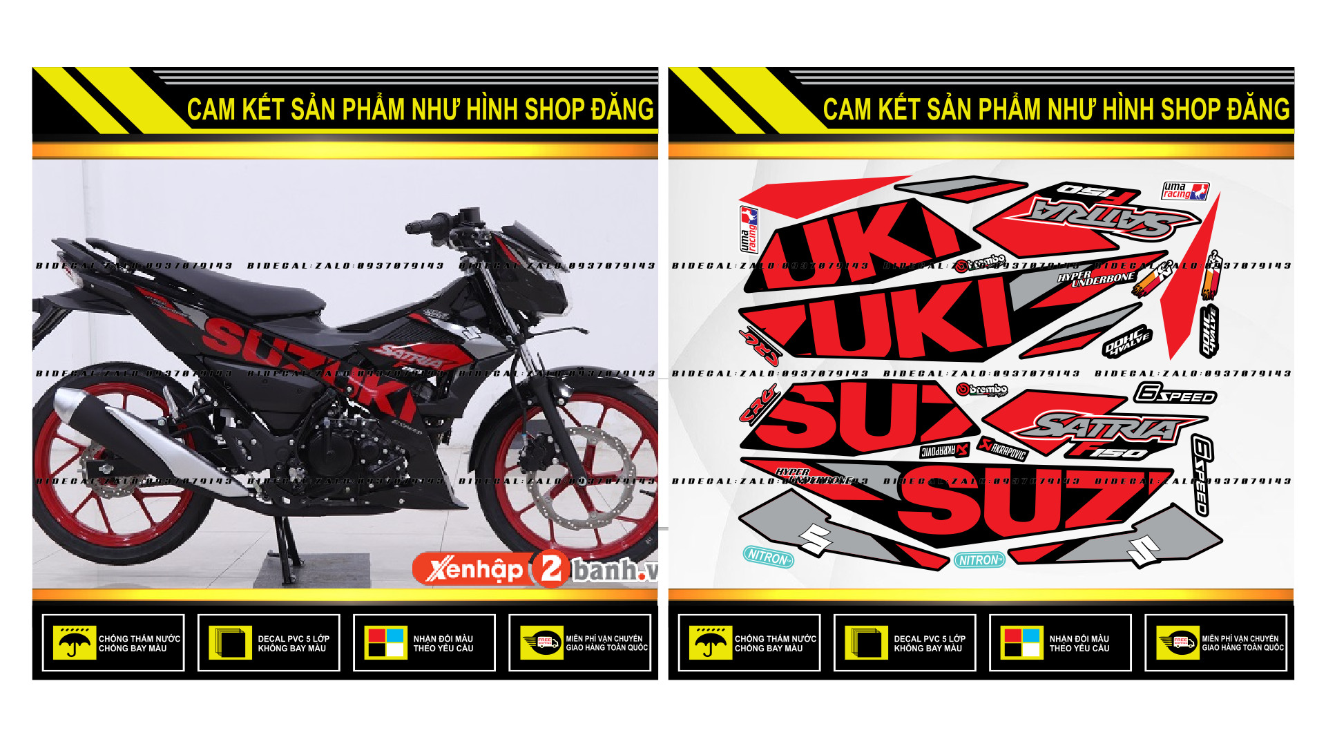 TEM RỜI SATRIA FI CHẾ MẪU 2020 ĐỎ ĐEN ( DECAL CAO CẤP - KHÁNG NƯỚC - KHÔNG BAY MÀU )