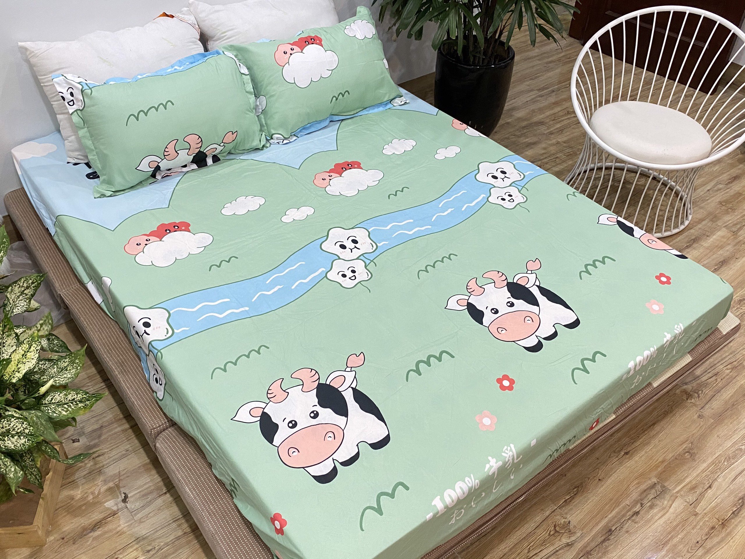 [Ga giường]Ga trải giường,Drap ga giường,ga bọc đệm vải cotton poly 1m2,1m4,1m5,1m6,1m8,2m2 mẫu bò sữa mới