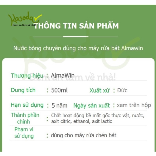 Nước làm bóng Almawin 500ml dùng cho máy rửa bát máy rửa chén