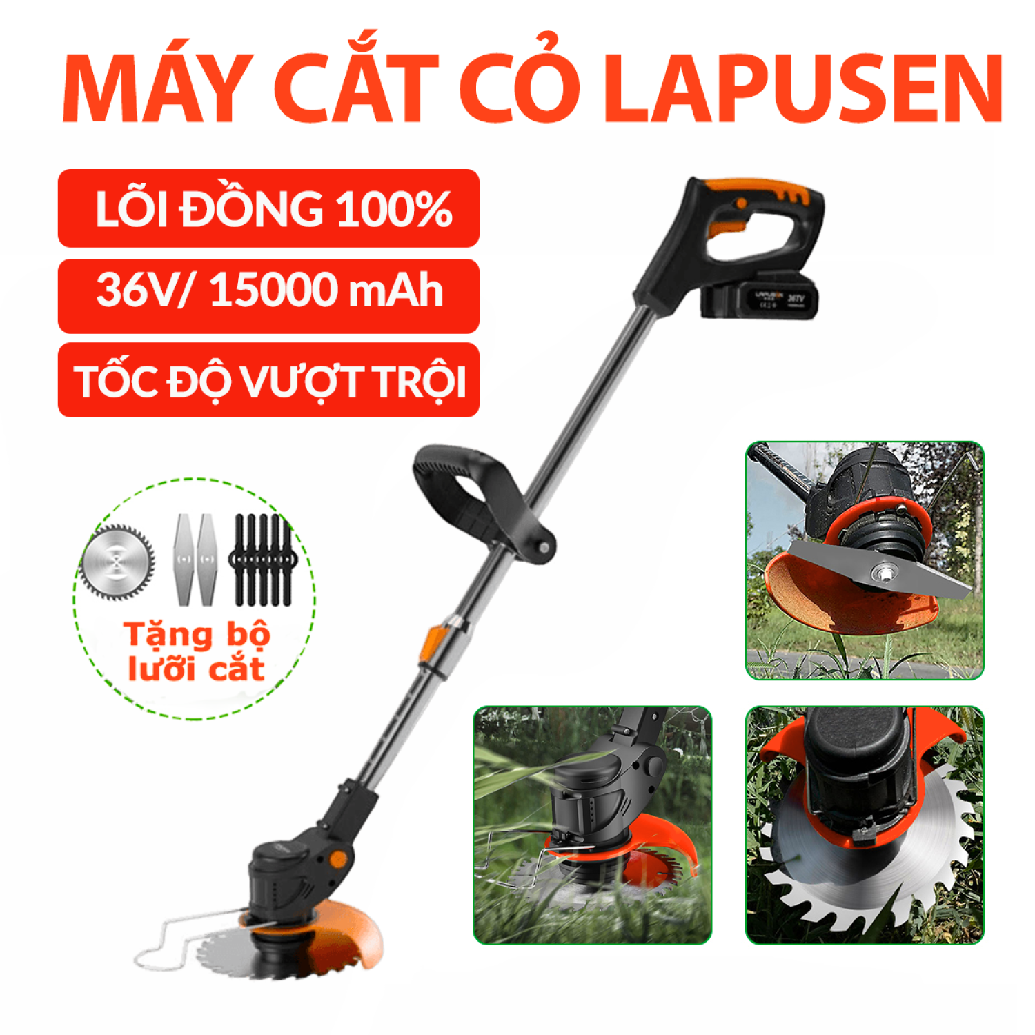Máy cắt cỏ tỉa cành đa năng lapusen - máy cắt cỏ cầm tay - pin 10 cell - dung lượng khủng 15000mah - máy cắt cỏ chạy pin