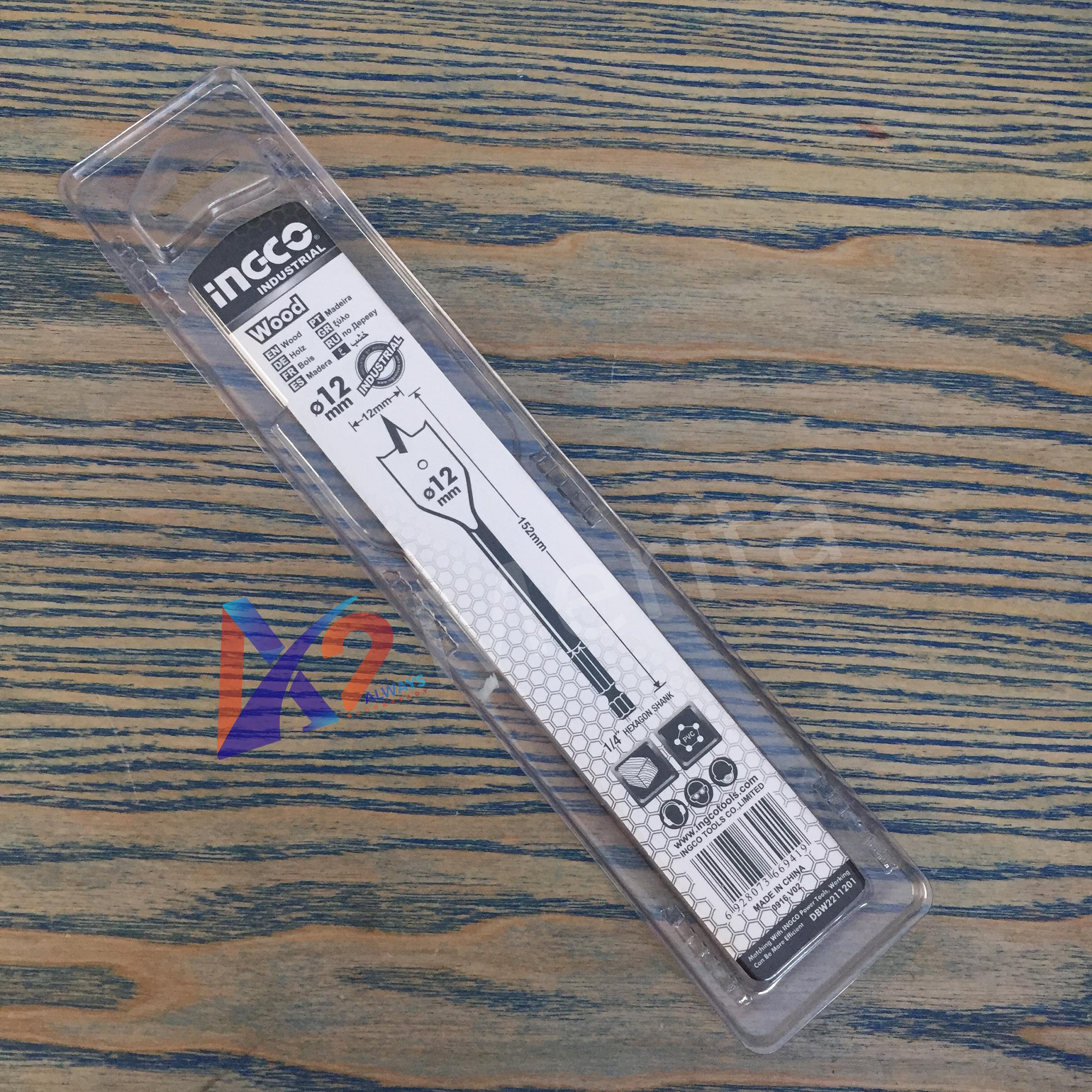 Mũi khoan gỗ đầu dẹp 12mm Ingco DBW2211201