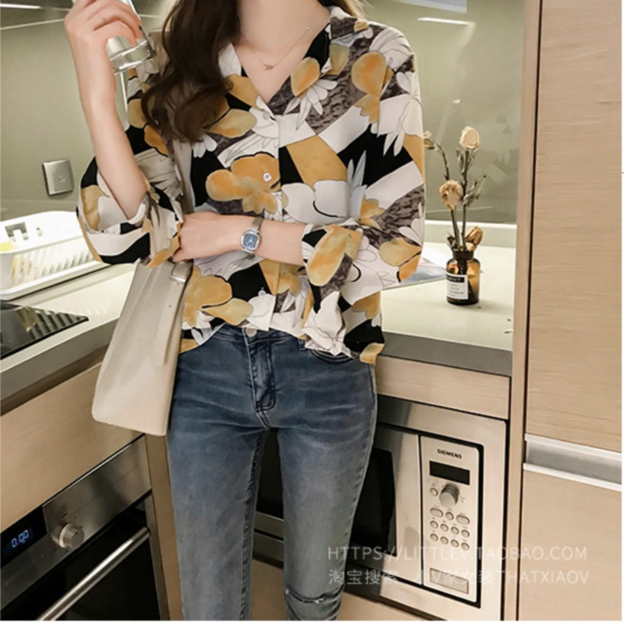 Áo sơ mi hoa chiffon - Áo sơ mi lụa mềm mát