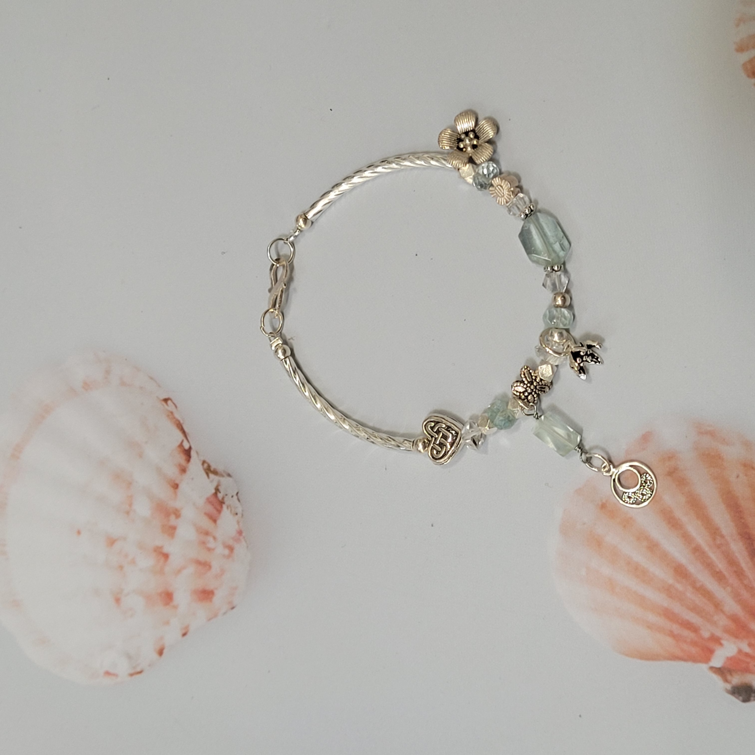 [Herkimer][Aquamarine] Vòng tay Aquamarine kiềng bạc