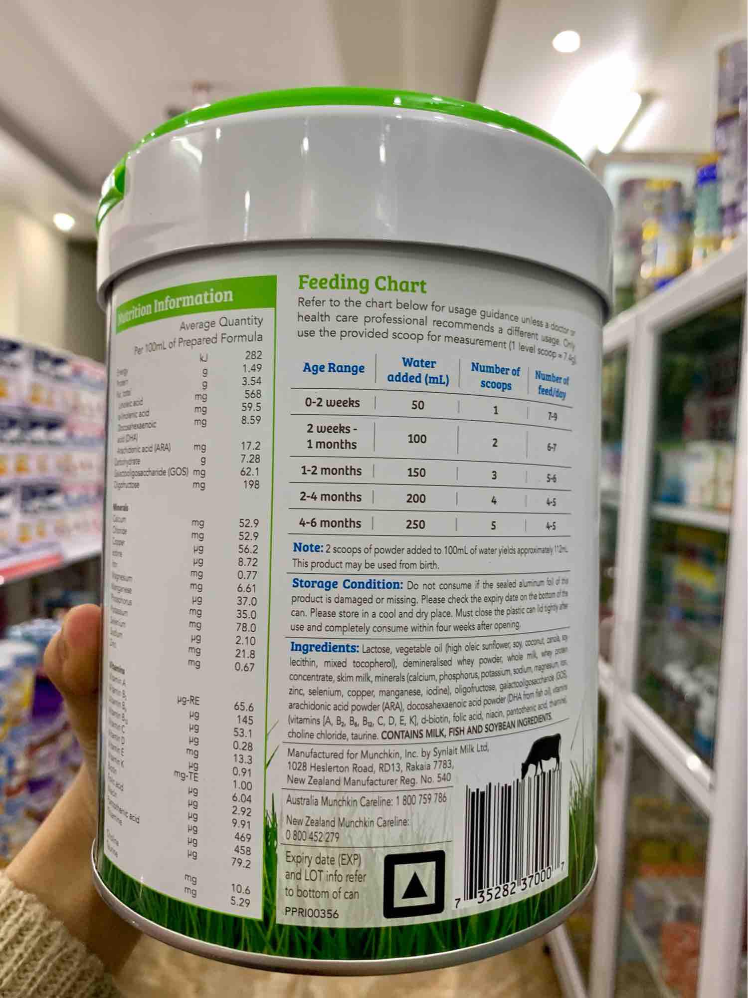 Sữa sạch grass fed munchkin úc số 1 hộp 730g