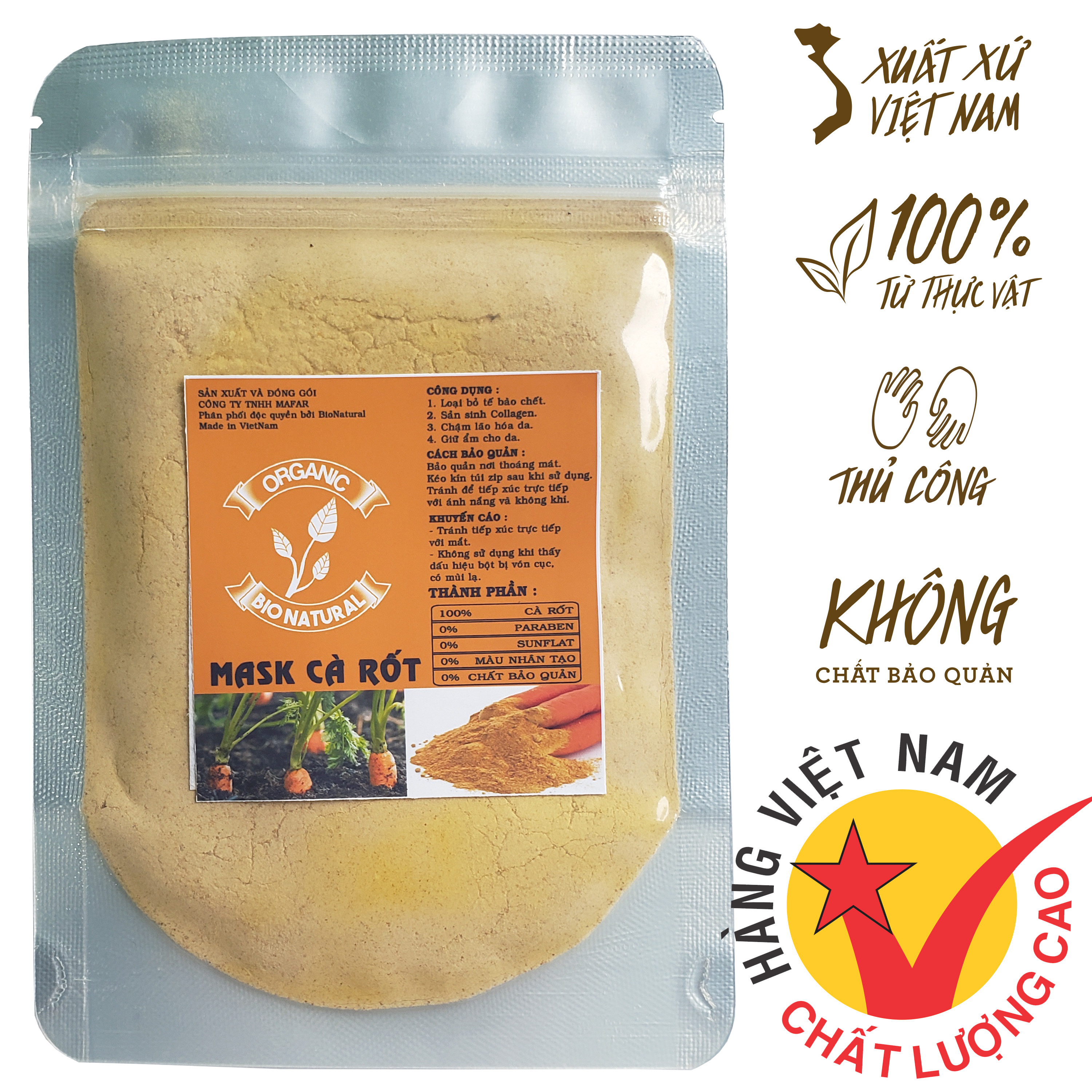 [HCM][BIONATURALVN] Bột đắp mặt nạ Mask Bột Cà Rốt HANDMADE 50gr