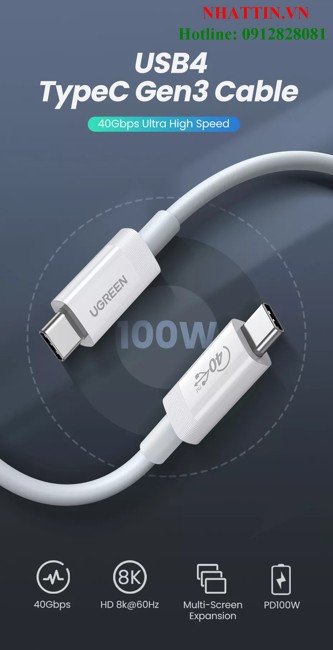 Cáp USB Type-C to USB Type-C USB4 GEN3 dài 0.8m Ugreen 40113
