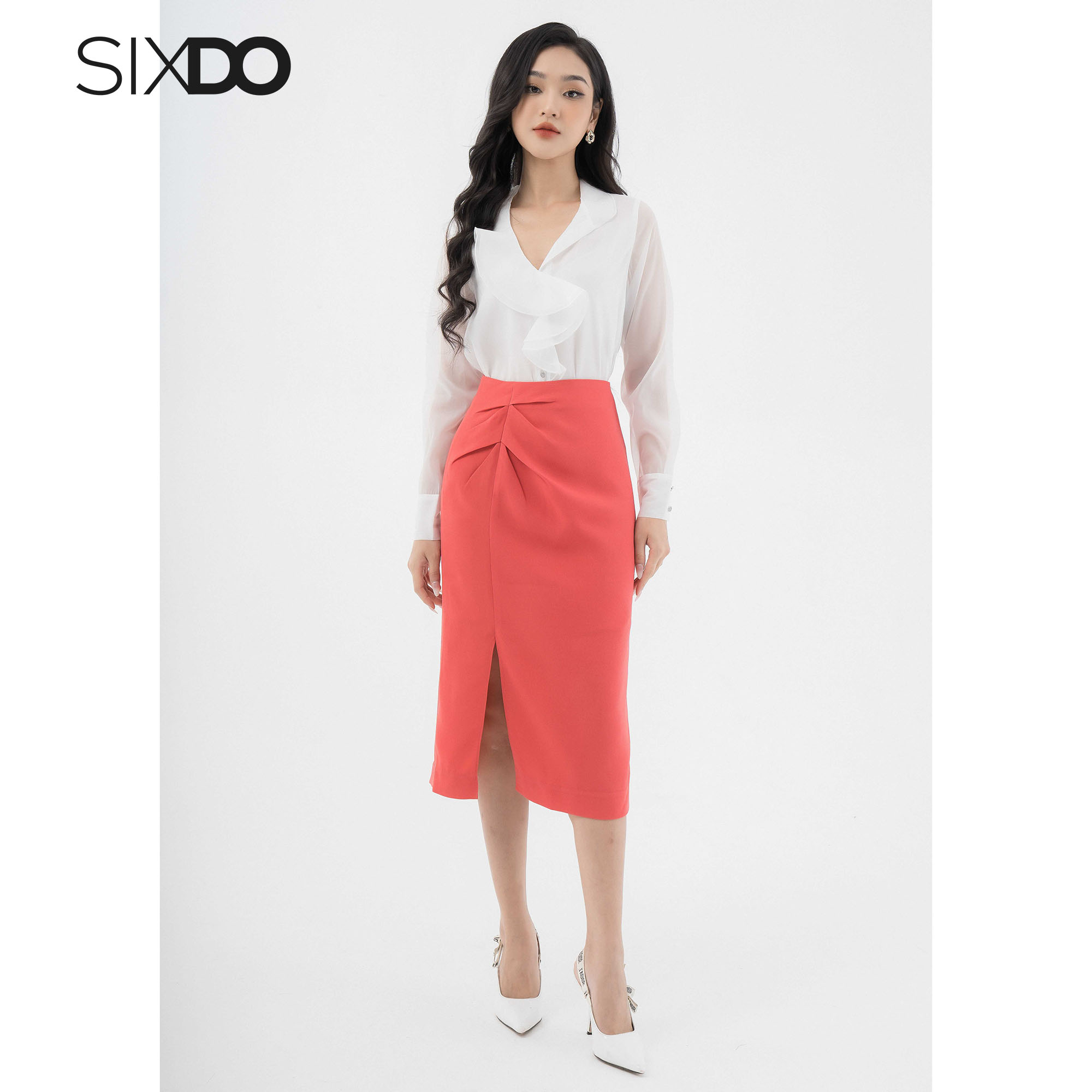 Chân váy nhúm eo xẻ tà SIXDO